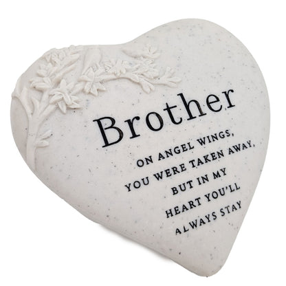 Brother Memorial Floral Bird Heart Plaque Graveside or Garden Remembrance Ornament with Angel Wings Message