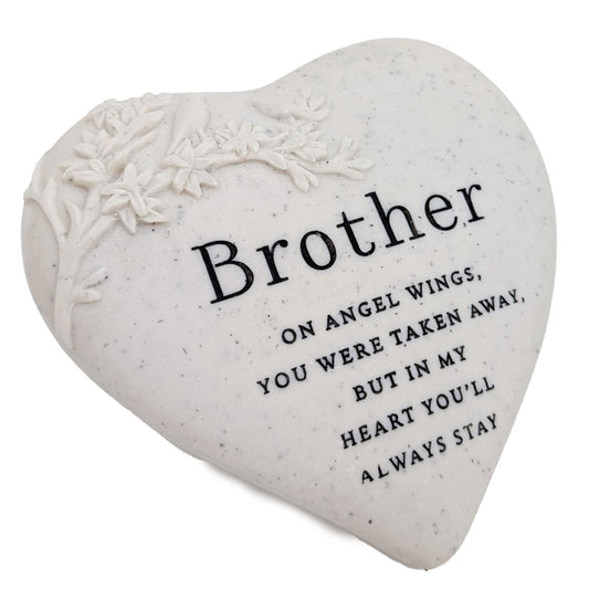 Brother Memorial Floral Bird Heart Plaque Graveside or Garden Remembrance Ornament with Angel Wings Message