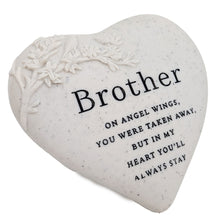 Load image into Gallery viewer, Brother Memorial Floral Bird Heart Plaque Graveside or Garden Remembrance Ornament with Angel Wings Message