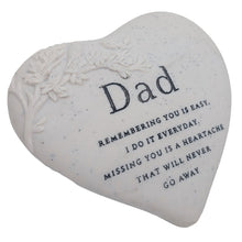 Load image into Gallery viewer, Dad Memorial Heart Plaque Floral Bird Graveside or Garden Remembrance Ornament with Heartfelt Message