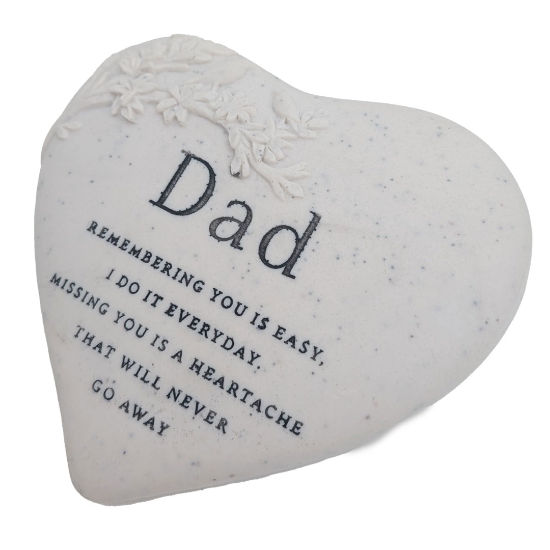 Dad Memorial Heart Plaque Floral Bird Graveside or Garden Remembrance Ornament with Heartfelt Message