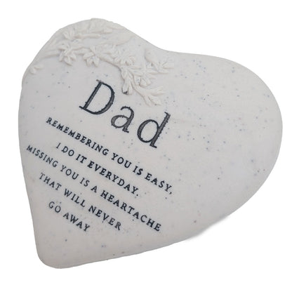 Dad Memorial Heart Plaque Floral Bird Graveside or Garden Remembrance Ornament with Heartfelt Message