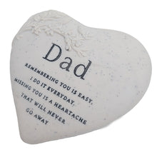 Load image into Gallery viewer, Dad Memorial Heart Plaque Floral Bird Graveside or Garden Remembrance Ornament with Heartfelt Message