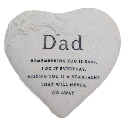 Dad Memorial Heart Plaque Floral Bird Graveside or Garden Remembrance Ornament with Heartfelt Message