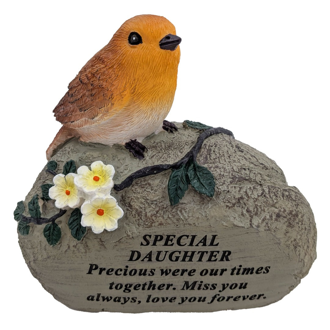 Special Daughter Graveside Memorial Robin Bird Resin Stone Grave Plaque Ornament Decoration Sadly Missed