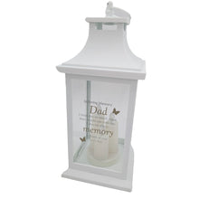 Load image into Gallery viewer, Dad Memorial LED Lantern In Loving Memory White Graveside Grave Memorial Light with 3 Candles &amp; Butterflies