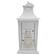 Load image into Gallery viewer, Dad Memorial LED Lantern In Loving Memory White Graveside Grave Memorial Light with 3 Candles &amp; Butterflies