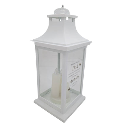Dad Memorial LED Lantern In Loving Memory White Graveside Grave Memorial Light with 3 Candles & Butterflies