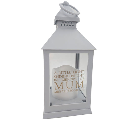 Mum Memorial LED Lantern In Loving Memory Grey Graveside Grave Light with Candle Timer