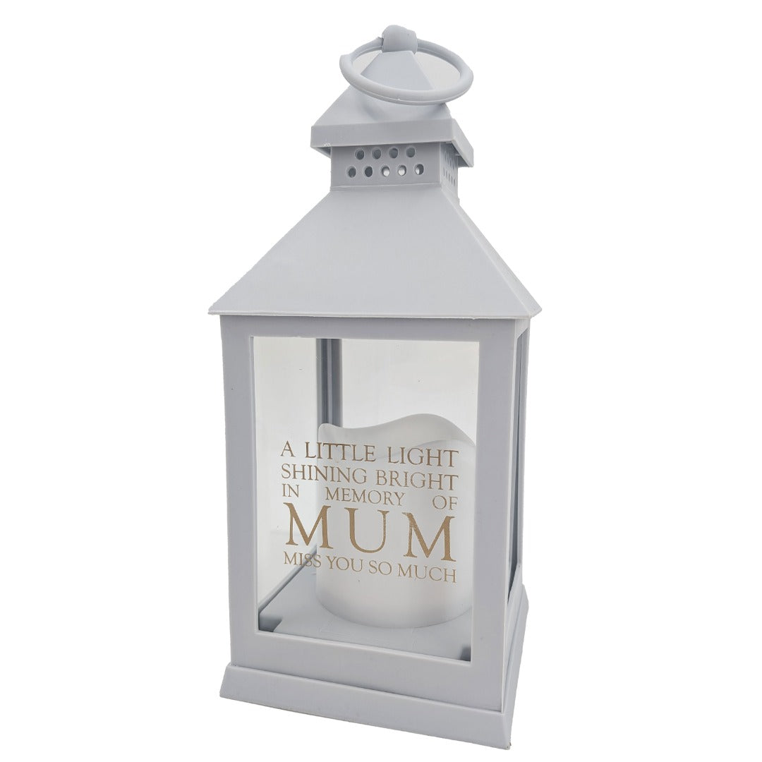 Mum Memorial LED Lantern In Loving Memory Grey Graveside Grave Light with Candle Timer