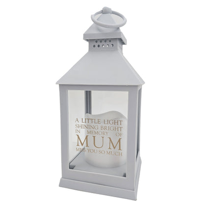 Mum Memorial LED Lantern In Loving Memory Grey Graveside Grave Light with Candle Timer
