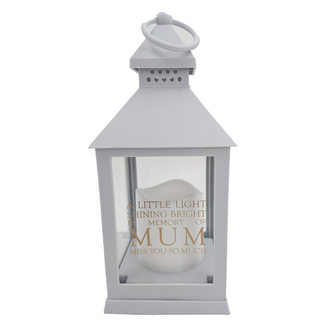 Mum Memorial LED Lantern In Loving Memory Grey Graveside Grave Light with Candle Timer