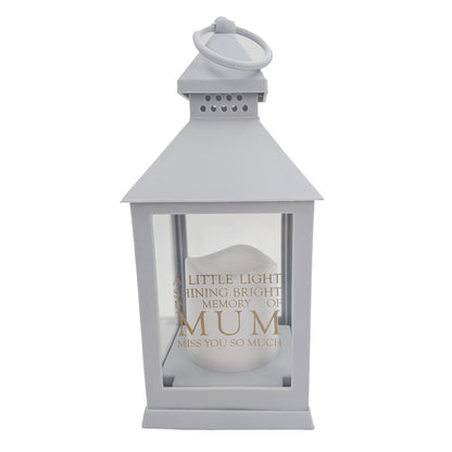Mum Memorial LED Lantern In Loving Memory Grey Graveside Grave Light with Candle Timer