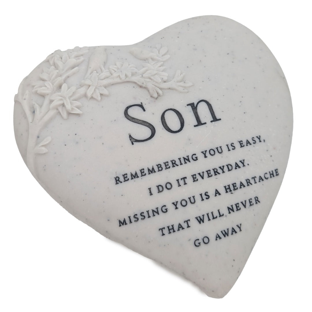 Son Memorial Floral Bird Heart Plaque Graveside or Garden Remembrance Ornament