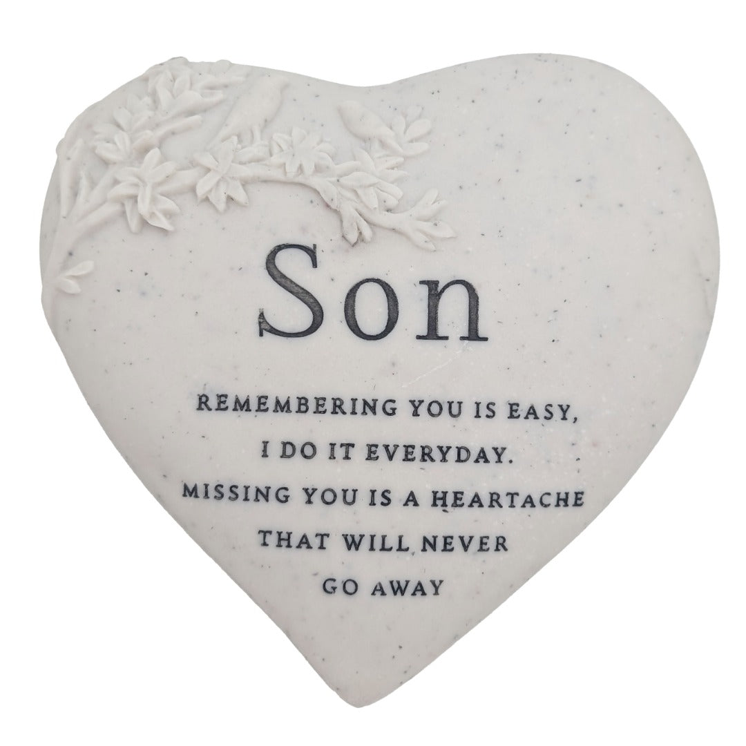 Son Memorial Floral Bird Heart Plaque Graveside or Garden Remembrance Ornament
