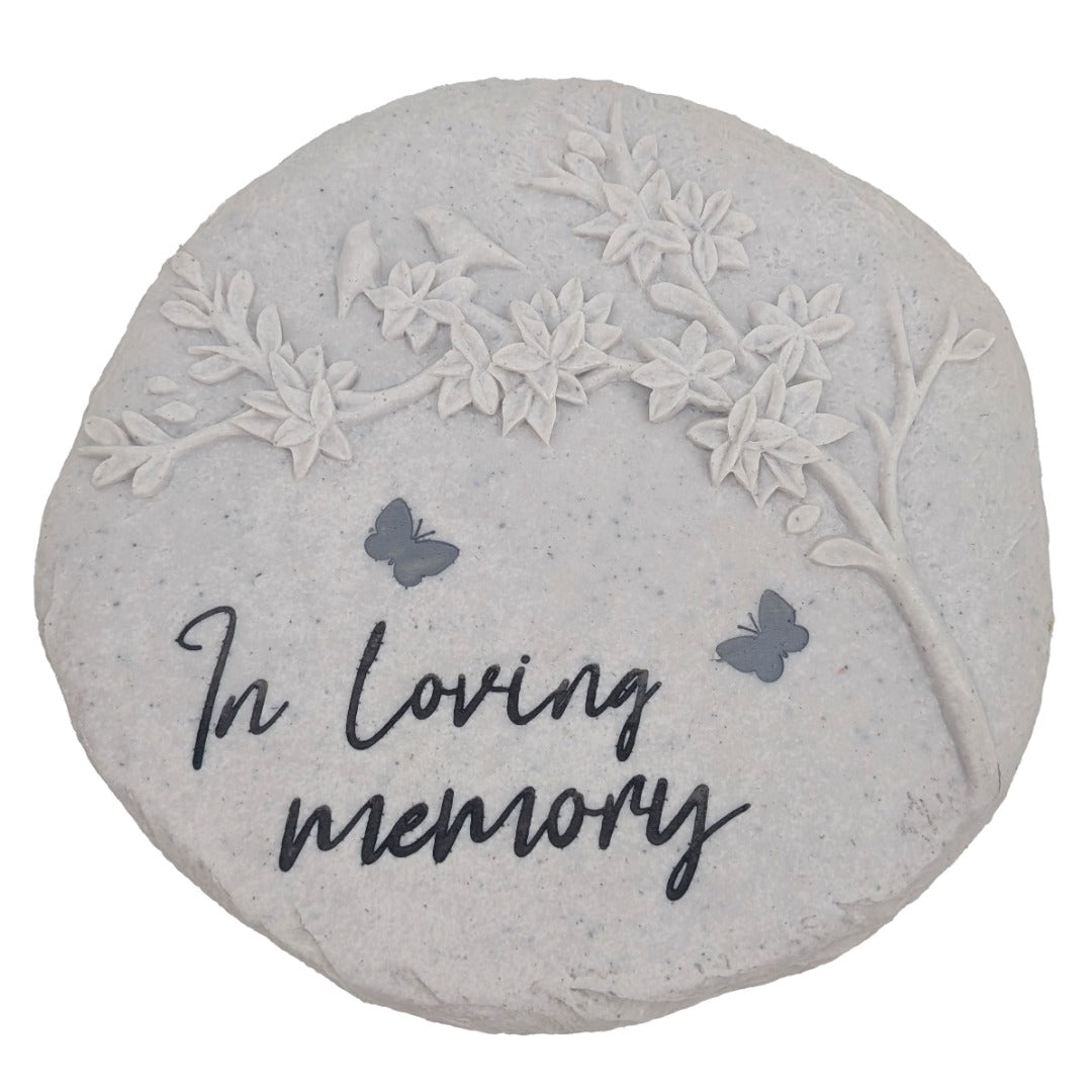 In Loving Memory Memorial Graveside Stepping Stone Floral Tree Bird Butterfly Garden Grave Plaque Ornament Tribute