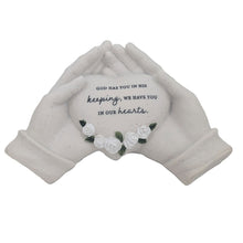 Load image into Gallery viewer, God Has You in His Keeping Memorial Hands Holding Heart Graveside or Garden Remembrance Ornament Plaque