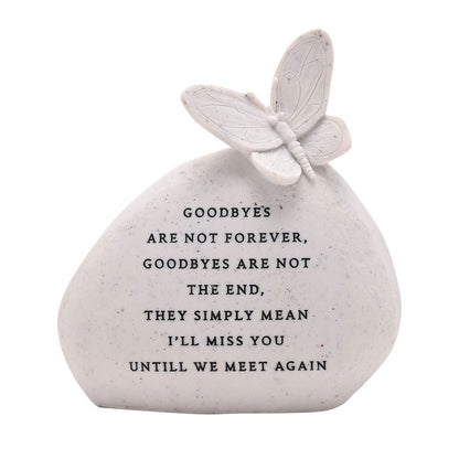 Memorial Butterfly Resin Stone Pebble Graveside Grave Ornament Goodbyes Are Not Forever