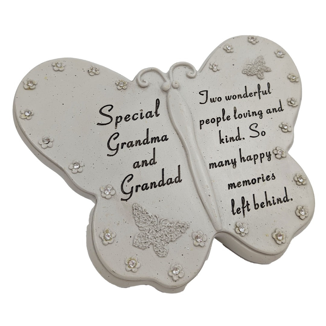 Special Grandma and Grandad Diamante Butterfly Graveside Grave Memorial Plaque Ornament