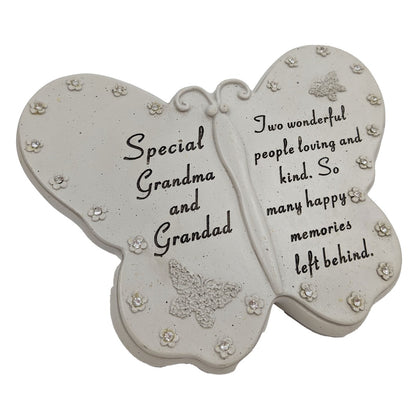 Special Grandma and Grandad Diamante Butterfly Graveside Grave Memorial Plaque Ornament