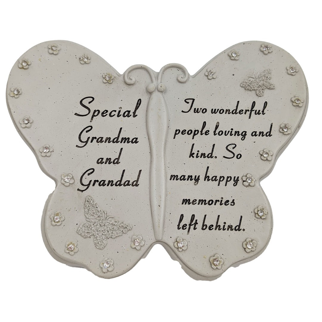 Special Grandma and Grandad Diamante Butterfly Graveside Grave Memorial Plaque Ornament