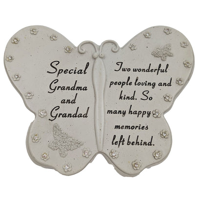 Special Grandma and Grandad Diamante Butterfly Graveside Grave Memorial Plaque Ornament