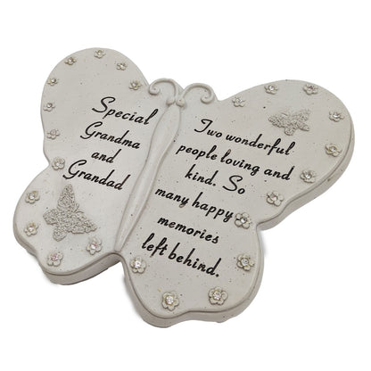 Special Grandma and Grandad Diamante Butterfly Graveside Grave Memorial Plaque Ornament