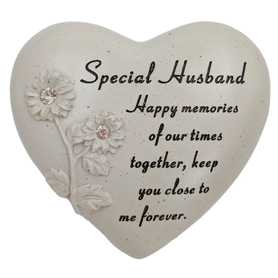 Special Husband Diamante Flower Graveside Memorial Love Heart Grave Plaque Ornament Decoration
