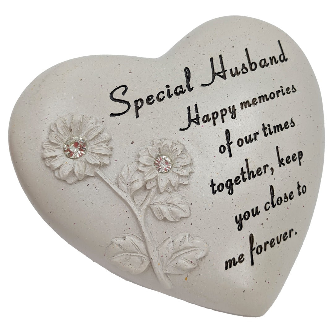 Special Husband Diamante Flower Graveside Memorial Love Heart Grave Plaque Ornament Decoration