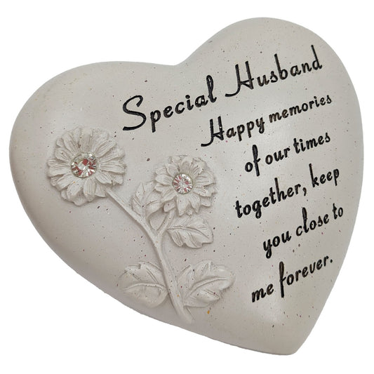 Special Husband Diamante Flower Graveside Memorial Love Heart Grave Plaque Ornament Decoration
