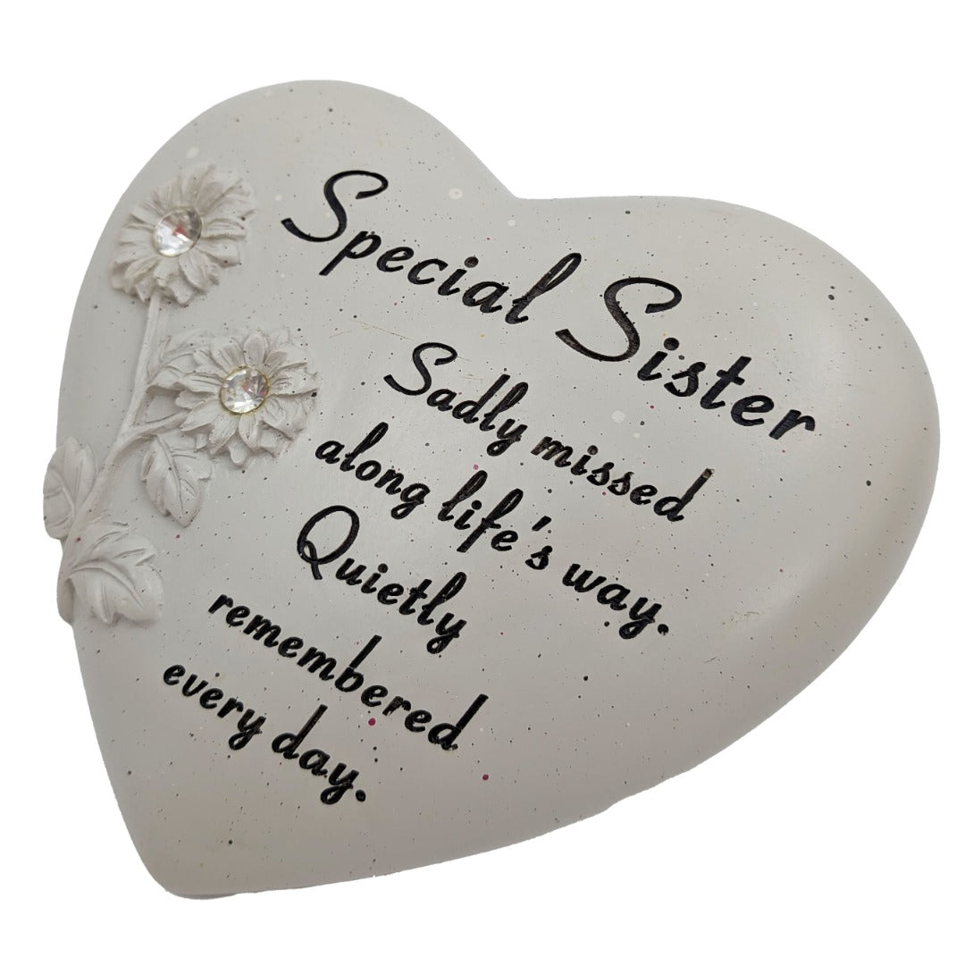 Special Sister Diamante Flower Graveside Memorial Love Heart Grave Plaque Ornament Decoration