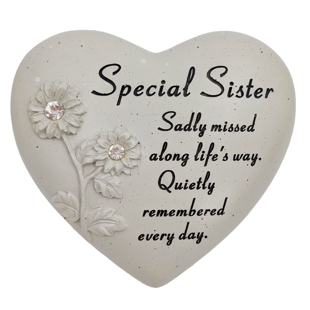 Special Sister Diamante Flower Graveside Memorial Love Heart Grave Plaque Ornament Decoration