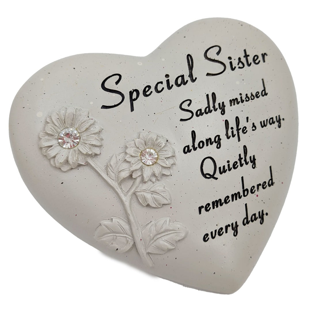 Special Sister Diamante Flower Graveside Memorial Love Heart Grave Plaque Ornament Decoration