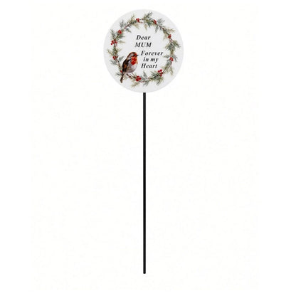 Mum Memorial Christmas Wreath Robin Forever in My Heart Tribute Stick