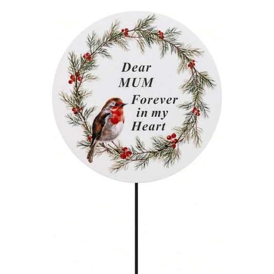Mum Memorial Christmas Wreath Robin Forever in My Heart Tribute Stick