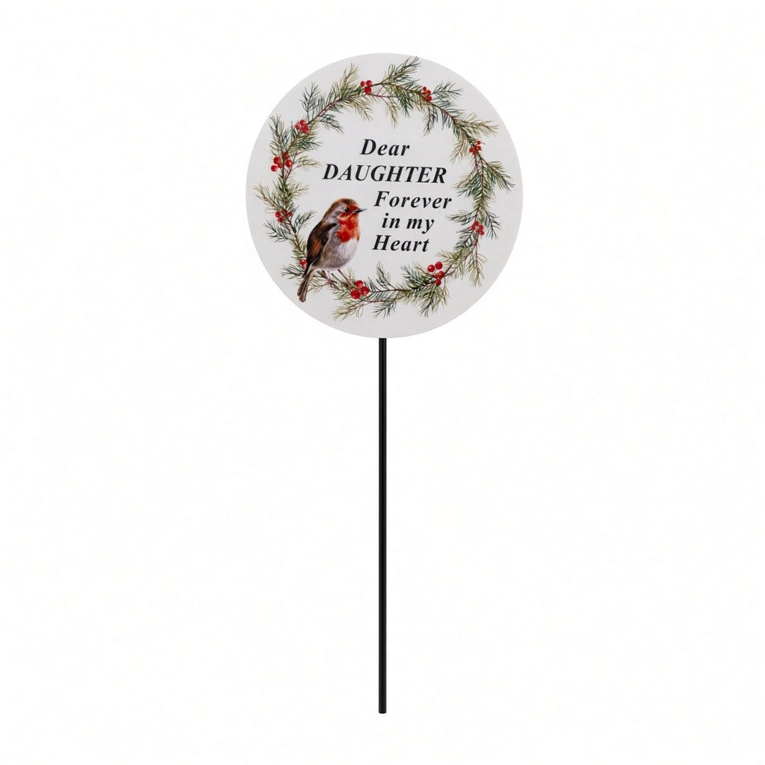 Daughter Memorial Garden Stake Christmas Wreath Robin Forever in My Heart Tribute Stick