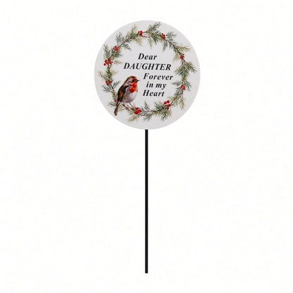 Daughter Memorial Garden Stake Christmas Wreath Robin Forever in My Heart Tribute Stick