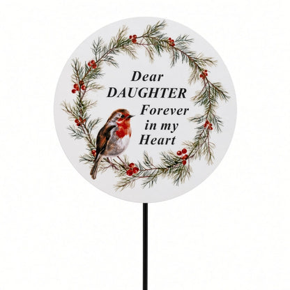 Daughter Memorial Garden Stake Christmas Wreath Robin Forever in My Heart Tribute Stick