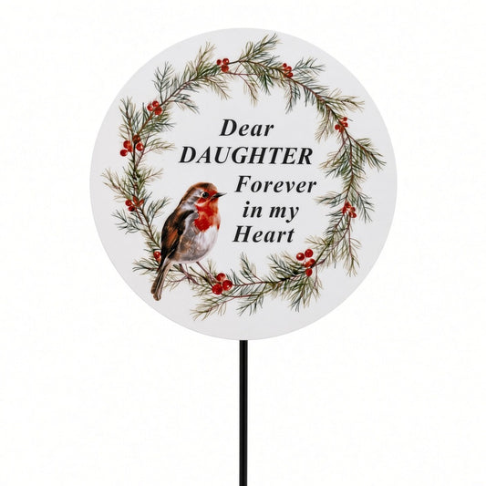 Daughter Memorial Garden Stake Christmas Wreath Robin Forever in My Heart Tribute Stick