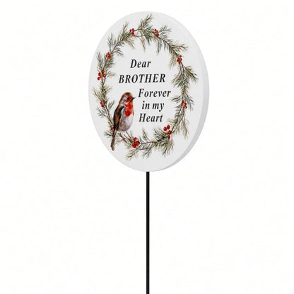 Brother Memorial Garden Stake Christmas Wreath Robin Forever in My Heart Tribute Stick
