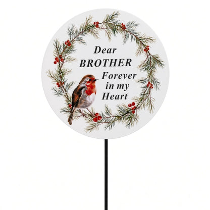 Brother Memorial Garden Stake Christmas Wreath Robin Forever in My Heart Tribute Stick