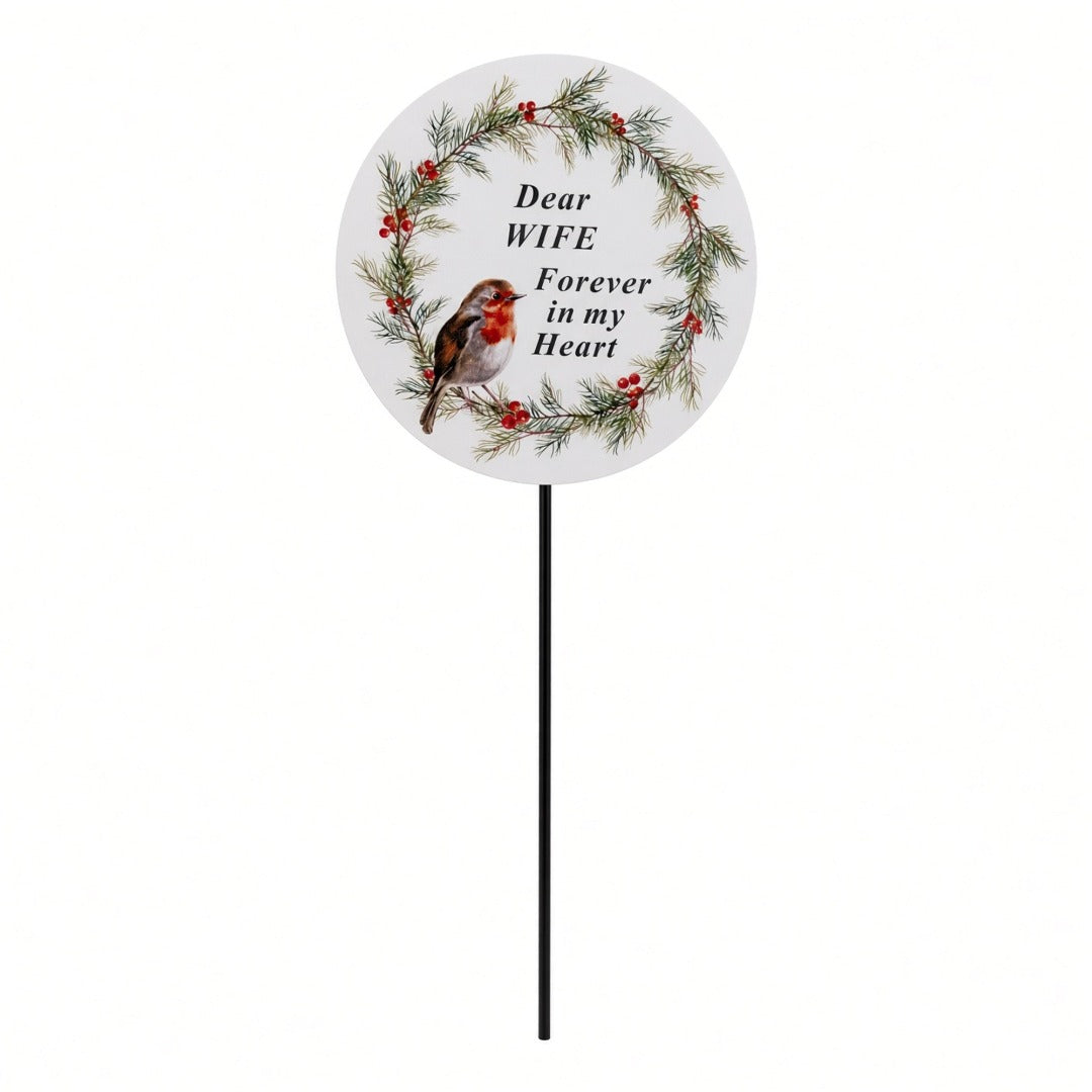 Wife Memorial Garden Stake Christmas Wreath Robin Forever in My Heart Tribute Stick