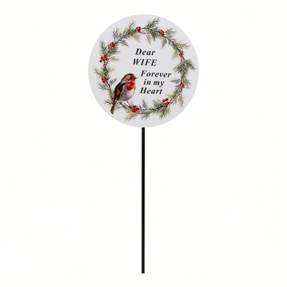 Wife Memorial Garden Stake Christmas Wreath Robin Forever in My Heart Tribute Stick