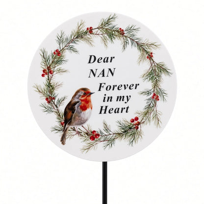 Nan Memorial Garden Stake Christmas Wreath Robin Forever in My Heart Tribute Stick