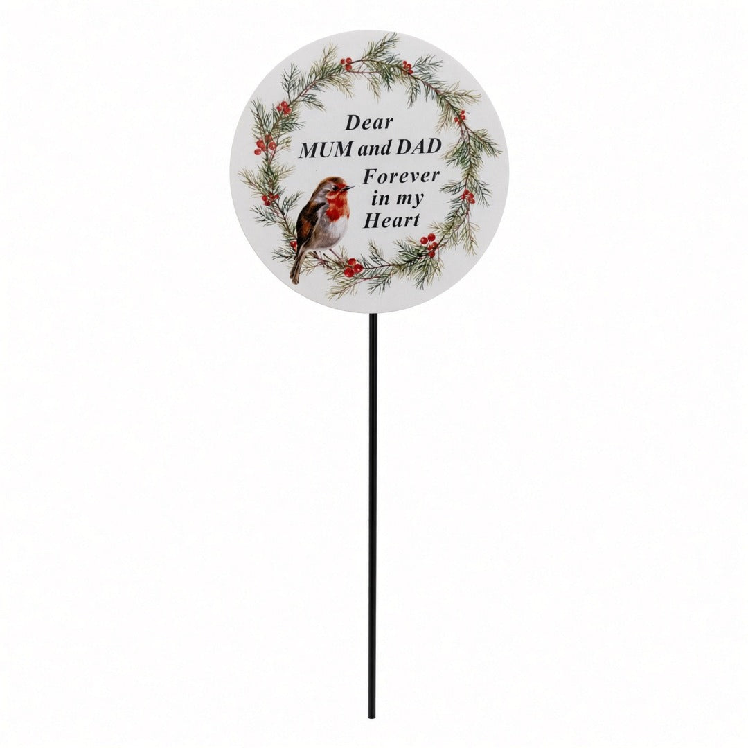 Mum & Dad Memorial Christmas Wreath Robin Forever in My Heart Tribute Stick