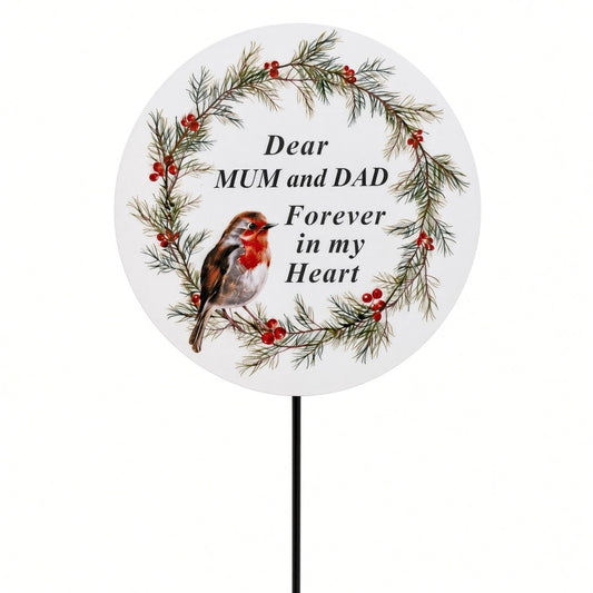 Mum & Dad Memorial Christmas Wreath Robin Forever in My Heart Tribute Stick