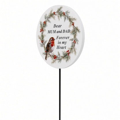 Mum & Dad Memorial Christmas Wreath Robin Forever in My Heart Tribute Stick