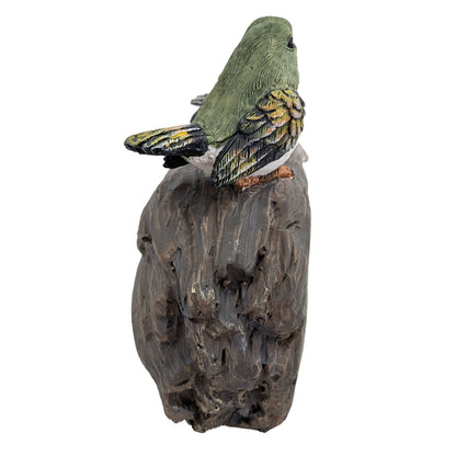 Mum and Dad lovebirds on log memorial ornament detail