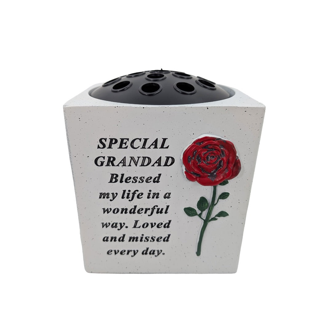 Special Grandad Small Memorial Grave Vase with Rose