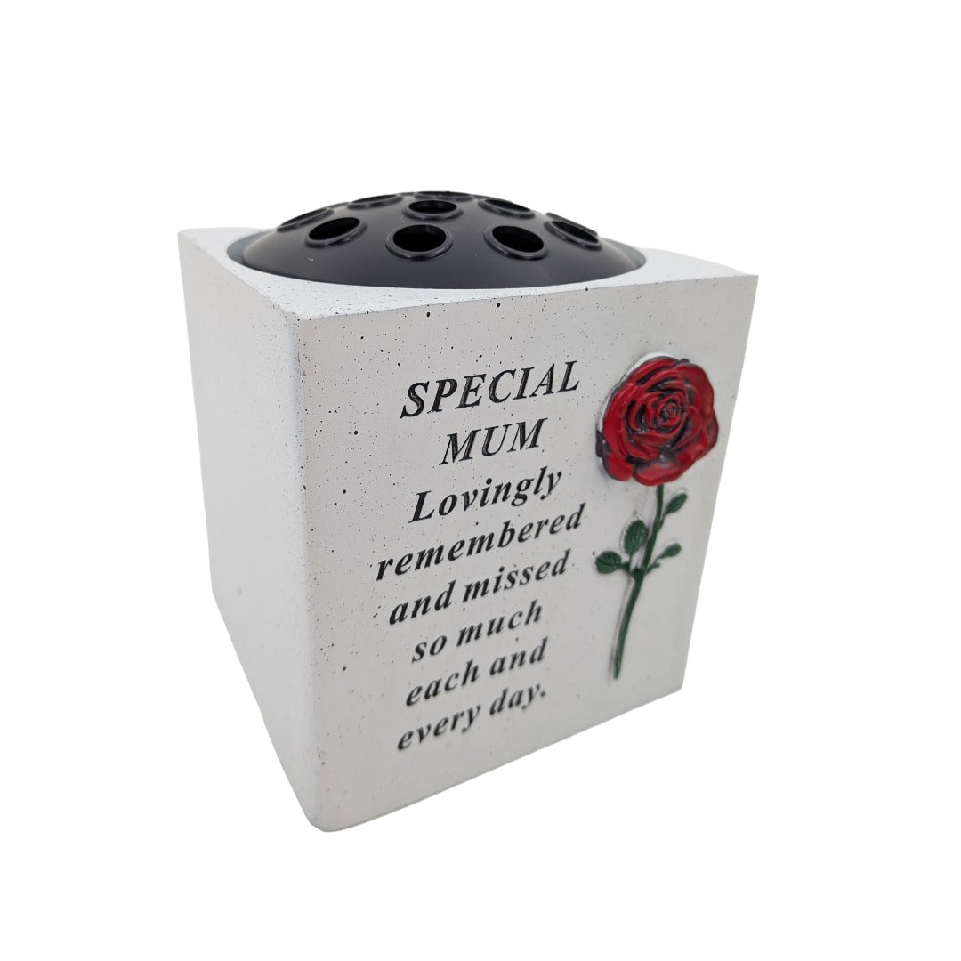 Special Mum Small Memorial Grave Vase with Rose